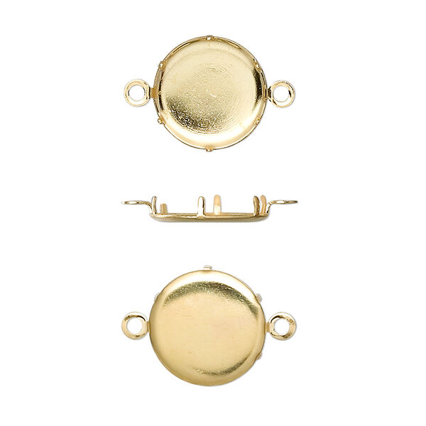 Link, gold-plated brass, 16x12mm, fits 12mm perforated beading disc, 6 prongs. Sold per pkg of 20. image number 0