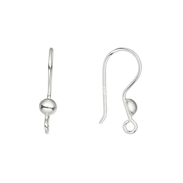 Ear wire, sterling silver, 19mm fishhook with half-ball design and open loop, 21 gauge. Sold per pkg of 2 pairs. image number 0