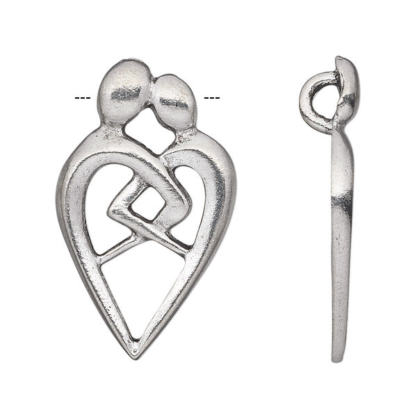 Focal, antiqued pewter (tin-based alloy), 31.5x19mm people entwined heart. Sold individually. image number 0