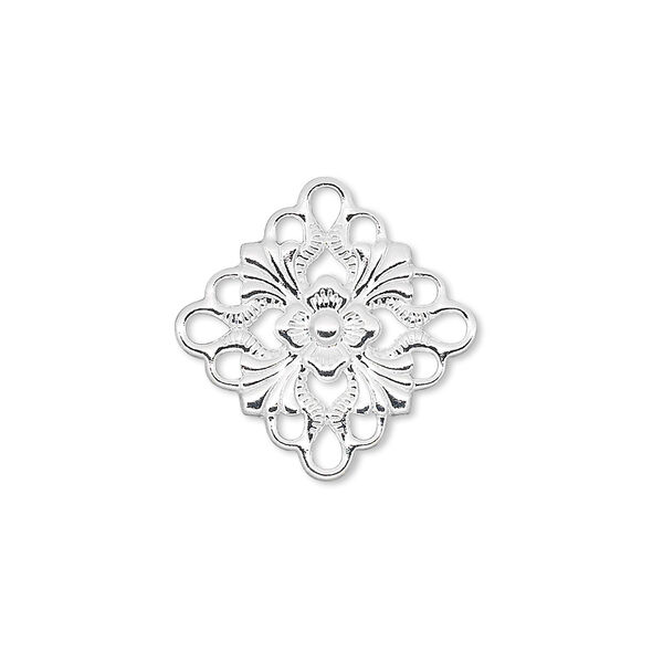 Link, silver-plated brass, 20mm single-sided diamond. Sold per pkg of 48. image number 0