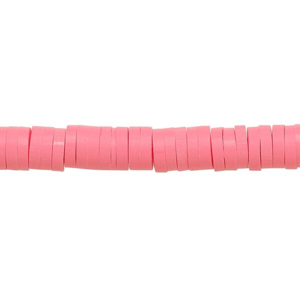 Bead, polymer clay, opaque bright pink, 6x1.5mm heishi. Sold per pkg of (2) 15-1/2" to 16" strands. image number 0