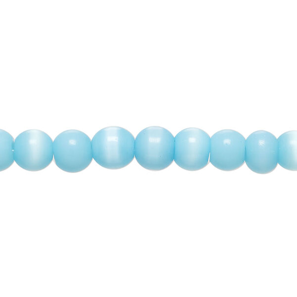 Bead, cat's eye glass (fiber optic glass), sky blue, 5-7mm irregular round. Sold per 14-inch strand, approximately 70 beads. image number 0
