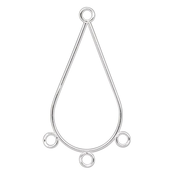 Focal, silver-plated steel, 33x19mm teardrop with 3 loops. Sold per pkg of 10. image number 0