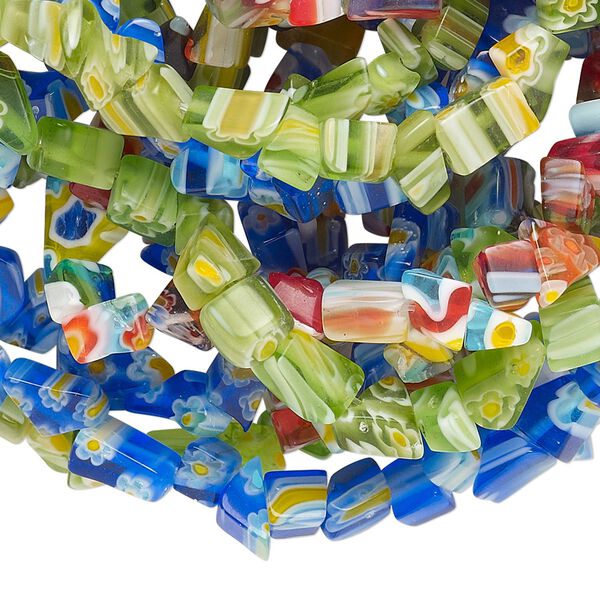 Bead mix, millefiori glass, multicolored, small chip. Sold per pkg of (3) 35-inch strands. image number 0