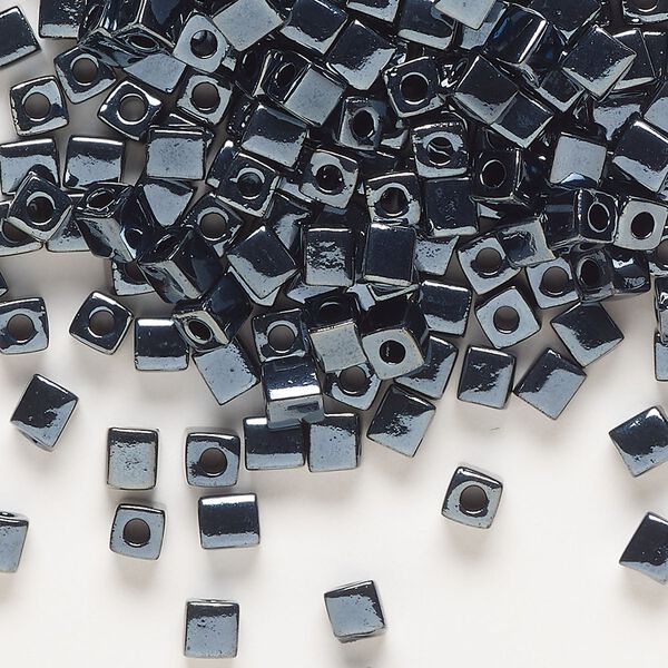 Seed bead, Miyuki, glass, pkg/250g, 3.5-3.7mm square, opaque metallic hematite (SB-451). image number 0