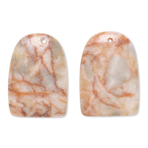 Drop, redline marble (natural), 24x17mm-26x18mm puffed half round with flat back, C grade, Mohs hardness 3. Sold per pkg of 2. image number 0
