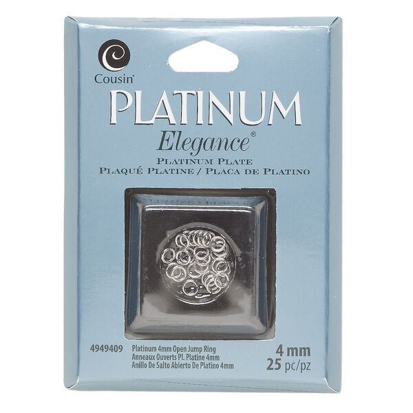 Jump ring, platinum-plated copper, 4mm round, 20 gauge. Sold per pkg of 25. image number 0