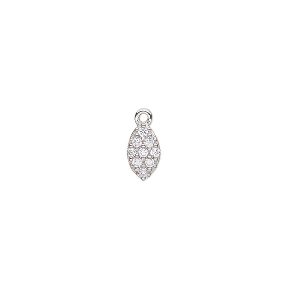 Drop, cubic zirconia and rhodium-plated sterling silver, clear, 9x5mm single-sided flat diamond. Sold individually. image number 0