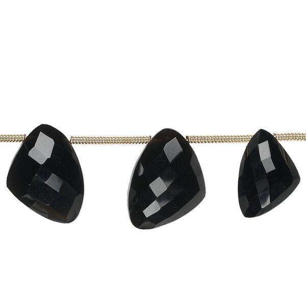 Black onyx 1pkg6, hand-cut top-drilled faceted irregular triangle bead graduated 12x9x9mm-15x12x12mm image number 0