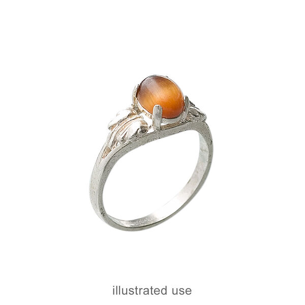 Ring, Sure-Set™, sterling silver, two-leaf band with 8x6mm 4-prong oval setting, size 7. Sold individually. image number 1