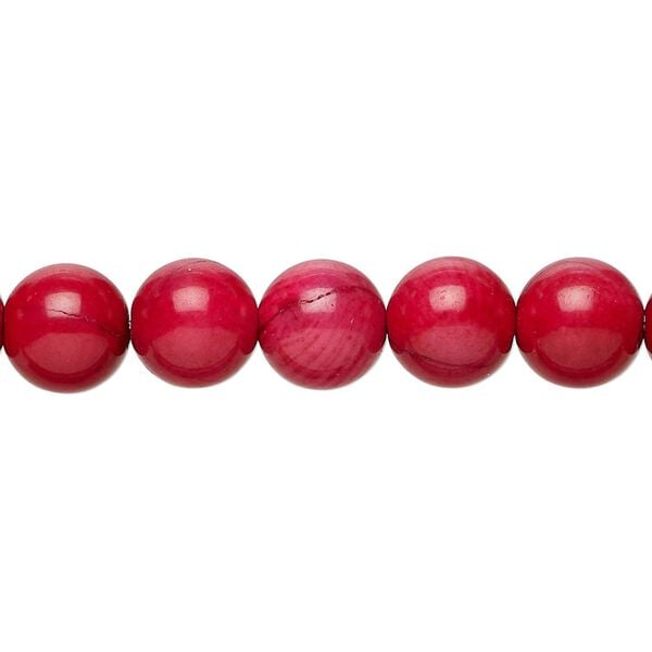 Bead 1pkg1, bamboo coral (dyed), medium red to orange-red, 9-10mm round, B- grade, Mohs hardness 3-1/2 to 4. 15-1/2 to 16 inch strand. image number 0