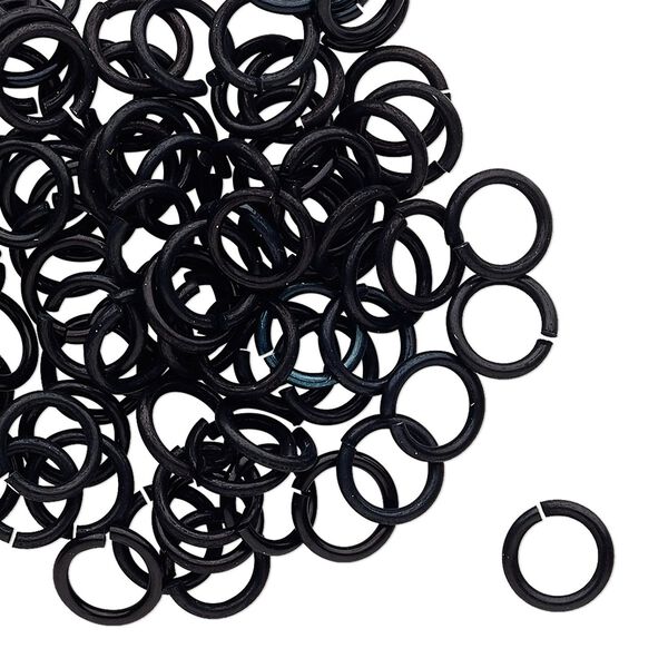 Jump ring, anodized tempered aluminum, black, 8mm round, 5.6mm inside diameter, 17 gauge. Sold per pkg of 100. image number 0