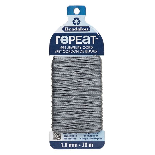 Cord, Beadalon® RePEaT™, recycled polyethylene, grey, 1mm, 100-pound test. Sold per 20-meter card. image number 0