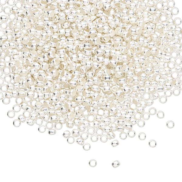 Crimp, silver-finished brass, 1.9x1.6mm round, 1.25mm inside diameter. Sold per pkg of 1,000. image number 0