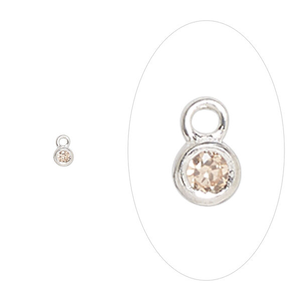 Drop, sterling silver and cubic zirconia, November citrine, 2.5mm single-sided birthstone round. Sold per pkg of 2. image number 0