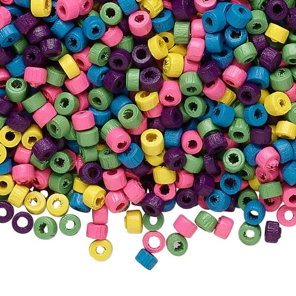 Bead mix, wood, mixed colors, 3x2mm heishi. Sold per 400-gram pkg, approximately 45,000 beads. image number 0