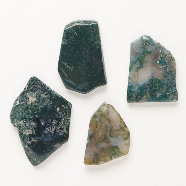 Moss agate 1pkg4, top-drilled slab focal natural 33x23mm-52x43mm image number 0