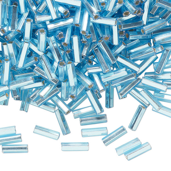 Bead, Preciosa Ornela Czech glass, bugle bead, pkg/50g, 1/4 inch, silver-lined transparent sky blue, (67010). image number 0