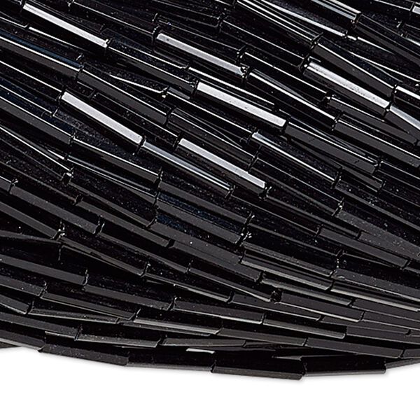 Bugle bead, vintage Czech glass, opaque black, 9x2mm-10x2mm hexagon. Sold per 1/2 kilogram pkg. image number 0