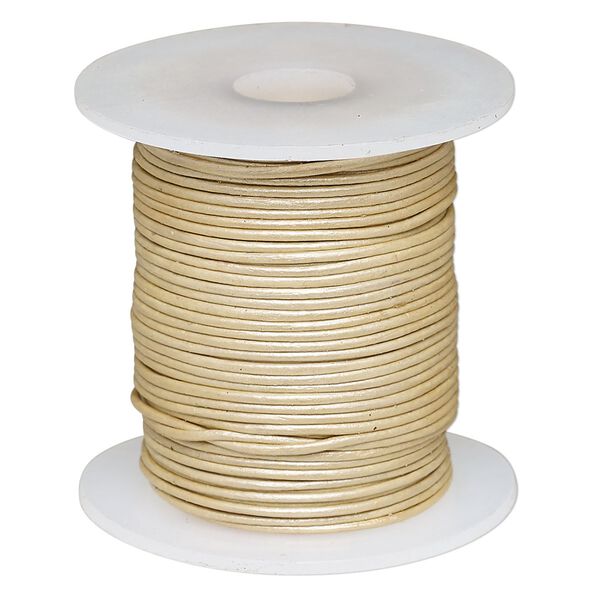 Cord, leather (coated), metallic beige, 0.5-0.8mm. Sold per 25-yard spool. image number 0