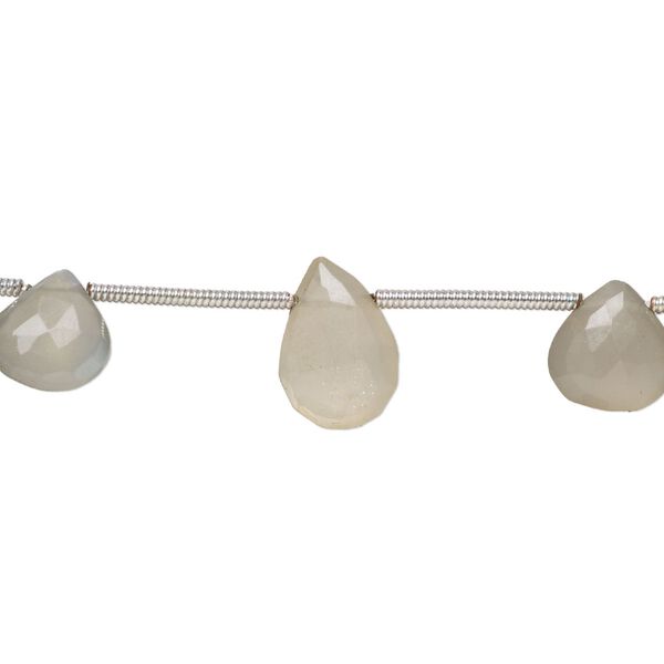 Grey moonstone 1pkg11, hand-cut top-drilled faceted puffed teardrop bead natural 9x6mm-12x8mm image number 0