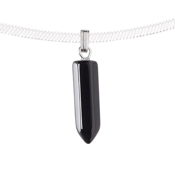 Black onyx / "pewter" (zinc-based alloy) 1pkg1, silver-plated point pendant 21x6mm image number 0