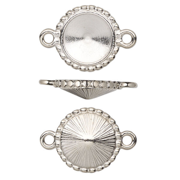 Link, Almost Instant Jewelry® and TierraCast®, white bronze-plated pewter (tin-based alloy), 17mm round with beaded edge and 12mm rivoli glue-in setting. Sold per pkg of 20. image number 0