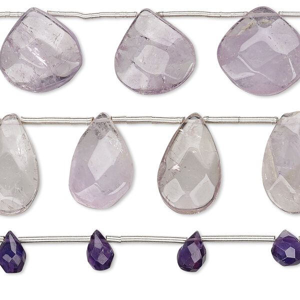 Chevron amethyst / lavender amethyst / amethyst 1pkg3, hand-cut top-drilled multi-teardrop bead 8 inch mix 8x6mm-23x18mm image number 0