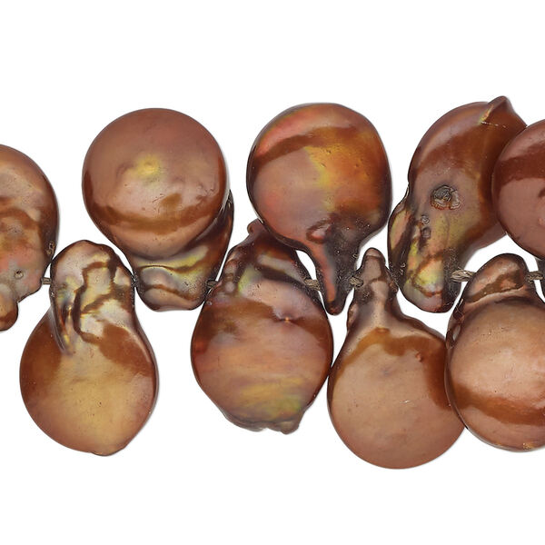 Pearl, cultured freshwater pearl (dyed), bronze, 14x11mm-17x13mm baroque, Mohs hardness 2-1/2 to 4. Sold per 15-inch strand, approximately 65 beads. image number 0