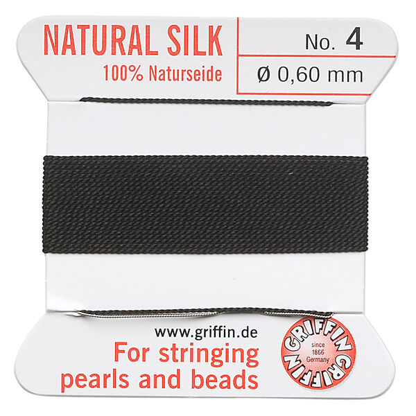 Thread, Griffin, silk, black, size #4. Sold per 2-meter card (approximately 78 inches). image number 0