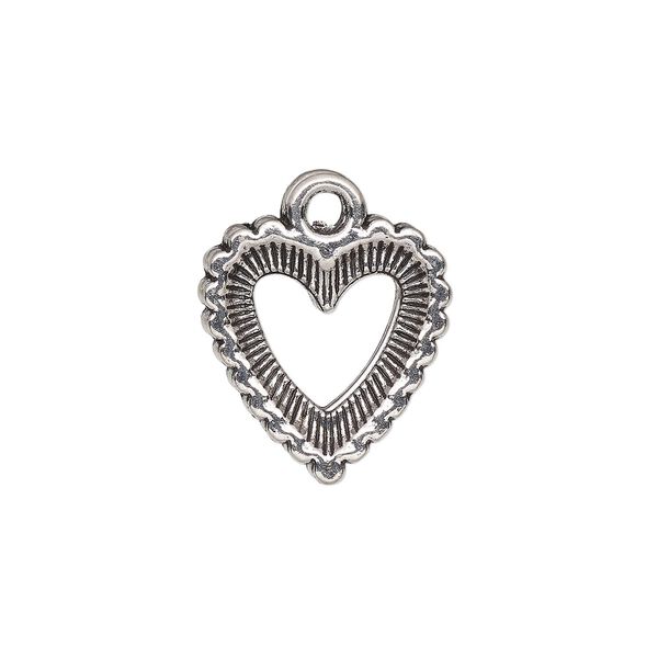 Charm, antique silver-finished "pewter" (zinc-based alloy), 15x14mm single-sided open beaded heart. Sold per pkg of 20. image number 0