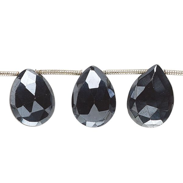 Black spinel 1pkg14, hand-cut top-drilled faceted puffed teardrop bead 13x10mm-14x11mm image number 0