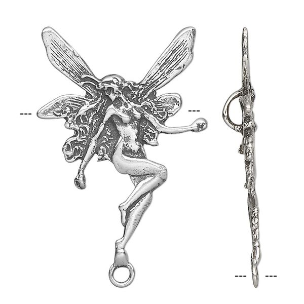 Focal, antiqued sterling silver, 30x21mm single-sided fairy. Sold individually. image number 0