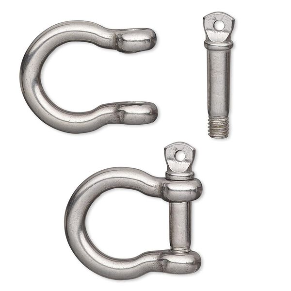 Clasp, anchor shackle, stainless steel, 30x29mm, fits up to 11.5mm cord. Sold individually. image number 0