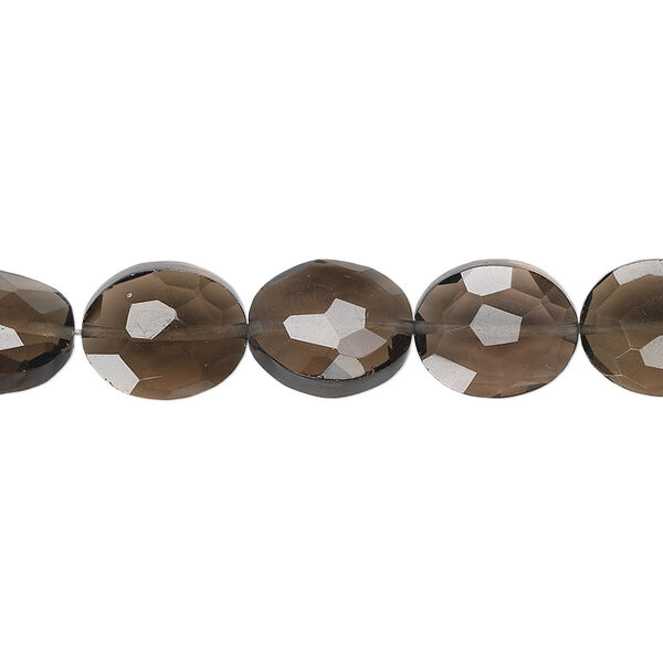 Smoky quartz 1pkg5, hand-cut faceted flat oval bead 11x9mm image number 0