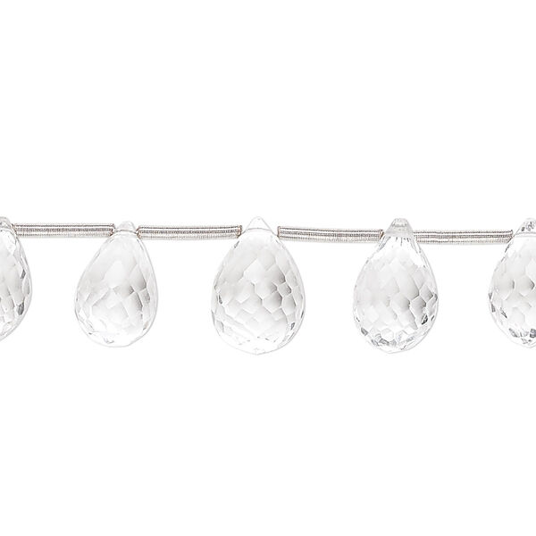 Quartz crystal 1pkg1, hand-cut top-drilled faceted teardrop bead natural 8 inch graduated 8x5mm-12x7mm image number 0
