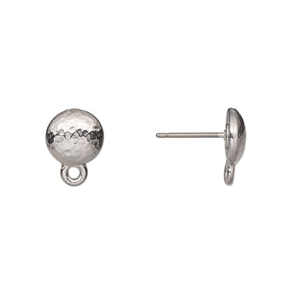 Earstud 1pkg10 TierraCast® white bronze-plated pewter (tin-based alloy) / titanium, 9mm hammered round / closed loop / hammertone collection, 5 pair image number 0