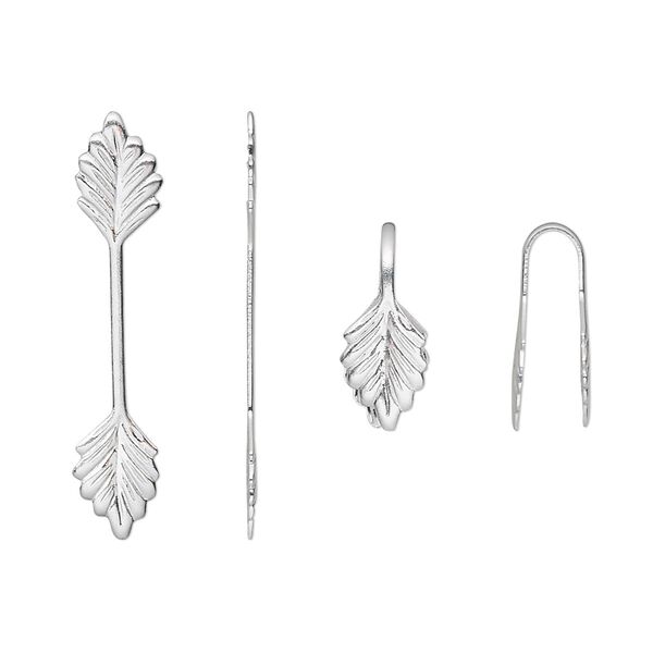 Bail, fold-over, silver-plated brass, 29x6mm double leaf with 14mm grip length. Sold per pkg of 100. image number 0