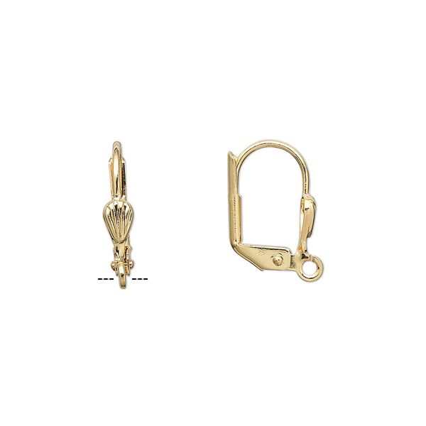 Ear wire leverback 1pkg100 gold-plated, 15mm / 6x3mm shell / open loop, brass 50 pair image number 0