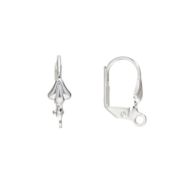 Ear wire leverback 1pkg10 silver-plated, 18mm / 8x6mm shell / open loop, brass 5 pair image number 0