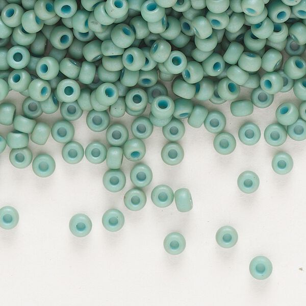 Seed bead, Miyuki, glass, pkg/50g, #8 rocaille, opaque matte luster seafoam, (RR-2028). image number 0