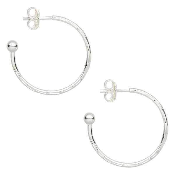 Earring, sterling silver, 20x1.5mm diamond-cut hoop with 3mm ball. Sold per pkg of 2 pairs. image number 0