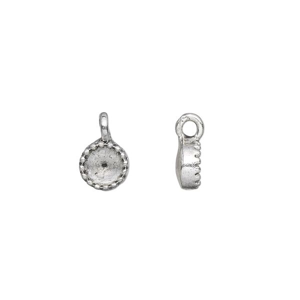 Drop, antique silver-plated "pewter" (zinc-based alloy), 7mm single-sided round with SS24 setting. Sold per pkg of 10. image number 0