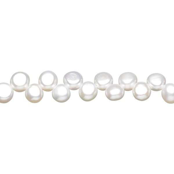 Pearl, cultured freshwater (bleached), white, 4-5mm top-drilled flat-sided round, C grade, Mohs hardness 2-1/2 to 4. Sold per 15-1/2" to 16" strand. image number 0