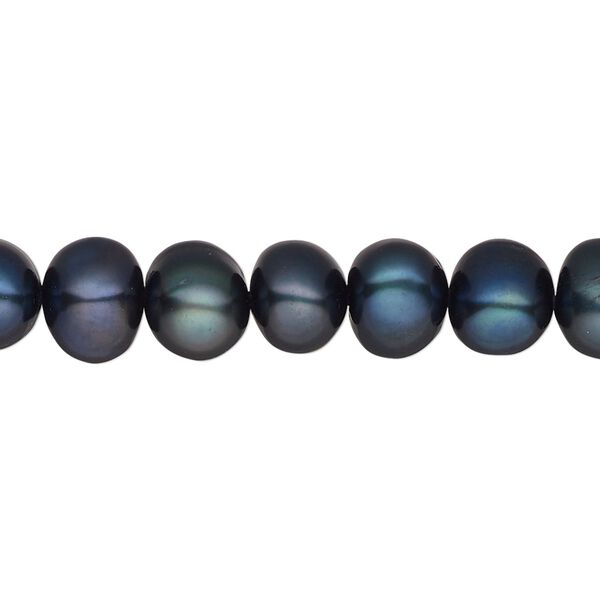 Pearl, cultured freshwater (dyed), dark green, 8-10mm semi-round, C+ grade, Mohs hardness 2-1/2 to 4. Sold per 16-inch strand. image number 0