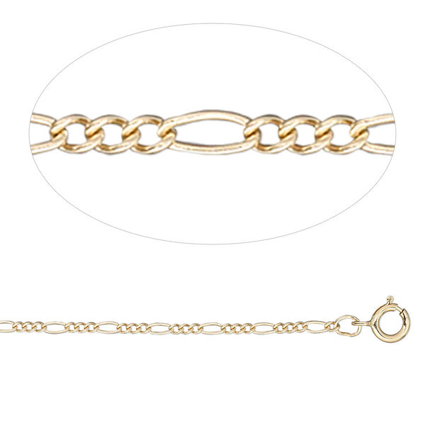 Chain, 14Kt gold, 1.3mm beveled figaro, 20 inches with springring clasp. Sold individually. image number 0