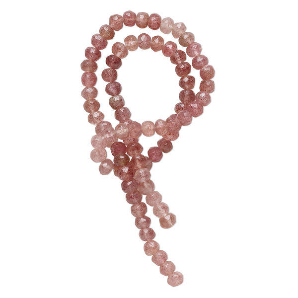 Bead, strawberry quartz (natural), shaded light to dark, 5x3mm-6x5mm hand-cut faceted round and rondelle, B grade, Mohs hardness 7. Sold per 14-inch strand, approximately 75 beads. image number 0
