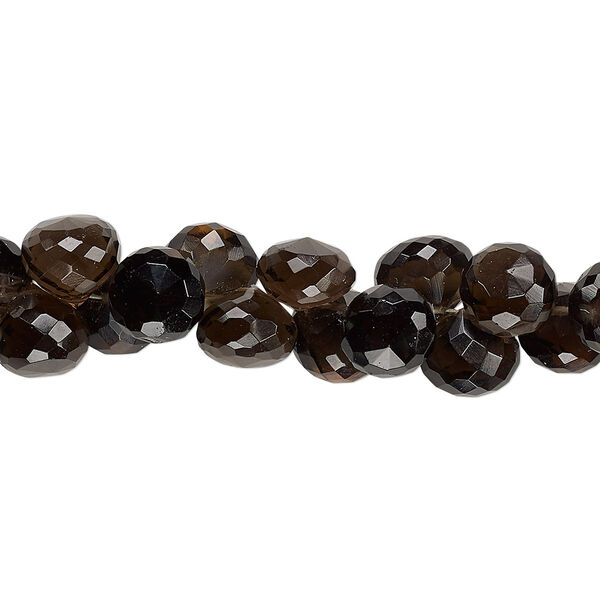 Smoky quartz 1pkg1, hand-cut top-drilled faceted teardrop bead 4 inch 7x6mm-8x7mm image number 0