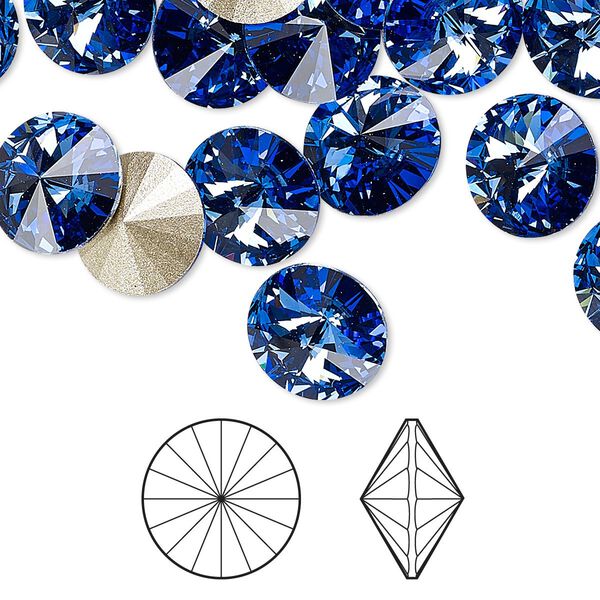 Chaton 288pk sapphire foil back, Swarovski® 10.54-10.91mm rivoli SS47 1122 image number 0