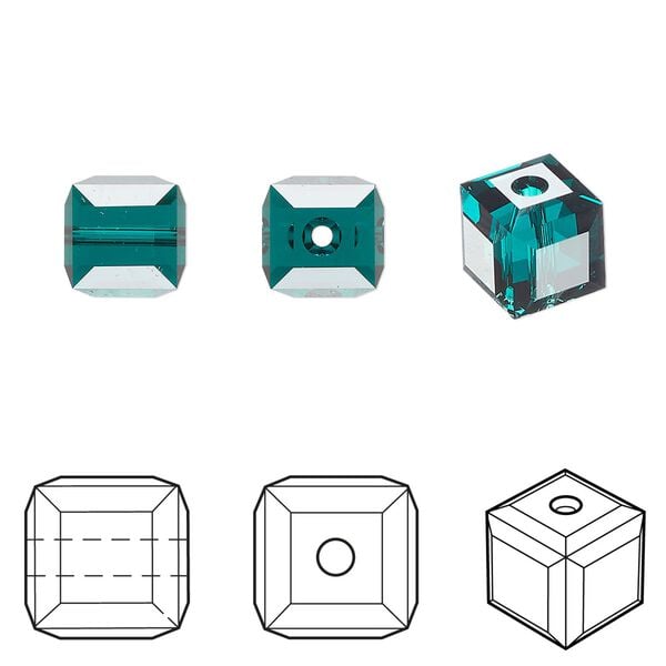 Bead 96pk emerald, Swarovski® 8mm cube 5601 image number 0
